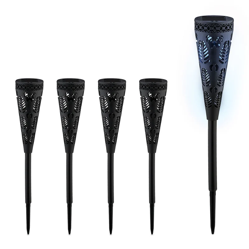Lot de 2 lampes solaires en forme de flambeau décoratives jardin 41 x 7 cm en plastique noir 13_0013660