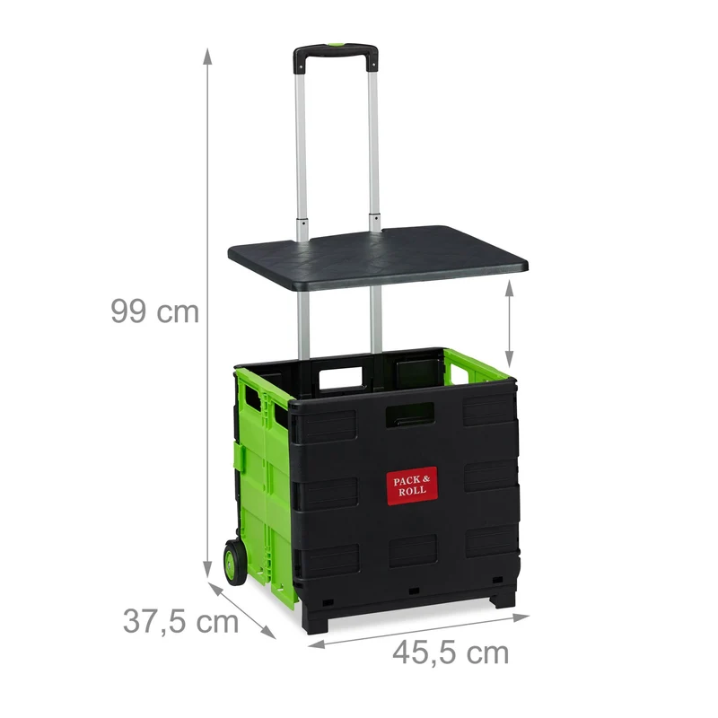 Chariot de courses pliable pratique avec couvercle moderne 99 x 45,5 x 37,5 cm en ABS noir 13_0009928