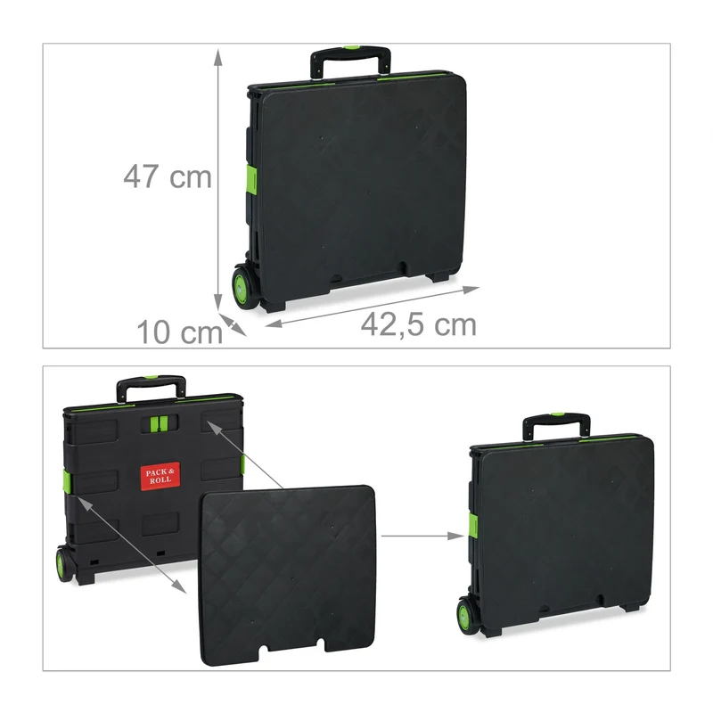 Chariot de courses pliable pratique avec couvercle moderne 99 x 45,5 x 37,5 cm en ABS noir 13_0009928