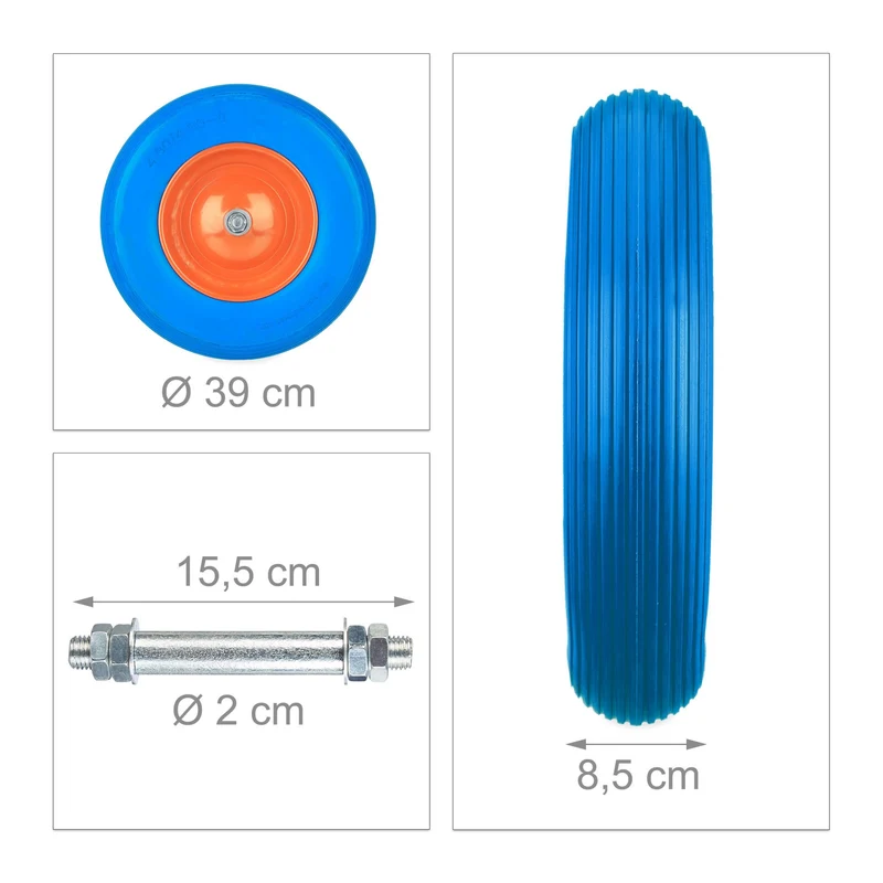 Roue de brouette increvable avec axe 39 x 8,5 cm capacité 120 kg confort de conduite en caoutchouc noir 13_0012293