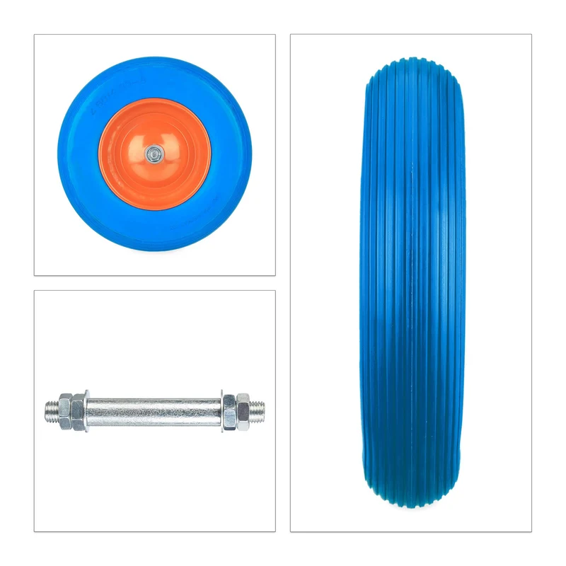 Roue de brouette increvable avec axe 39 x 8,5 cm capacité 120 kg confort de conduite en caoutchouc noir 13_0012293