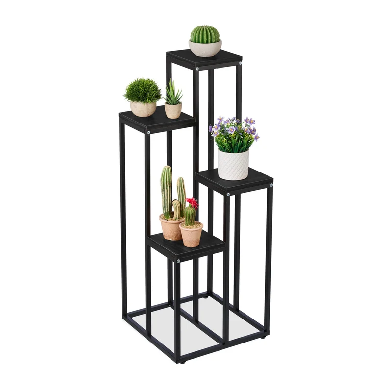 Étagère à plantes en escalier pour salon véranda 100 x 40 x 40 cm design noir en acier noir 13_0010956