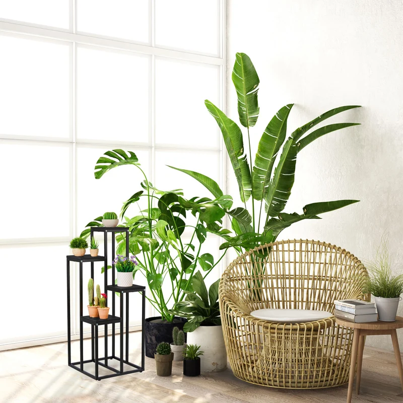 Étagère à plantes en escalier pour salon véranda 100 x 40 x 40 cm design noir en acier noir 13_0010956