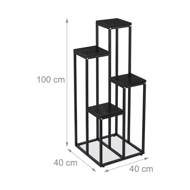 Étagère à plantes en escalier pour salon véranda 100 x 40 x 40 cm design noir en acier noir 13_0010956