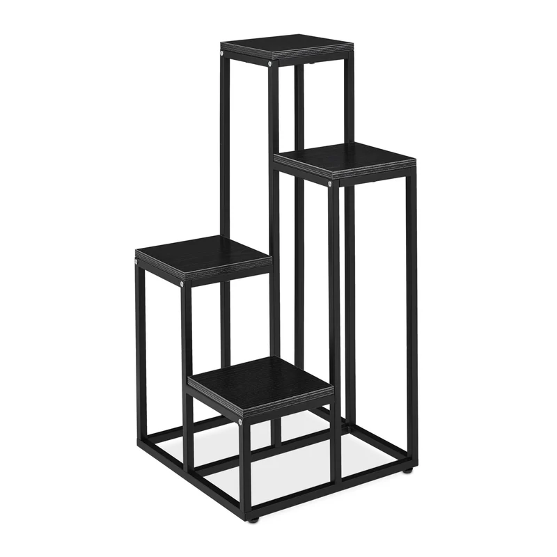 Étagère à plantes en escalier pour salon véranda 100 x 40 x 40 cm design noir en acier noir 13_0010956