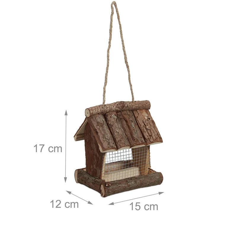 Mangeoire à oiseaux en bois décorative pour jardin balcon terrasse facile à remplir 25 x 25 x 25 cm en écorce marron 13_0009369