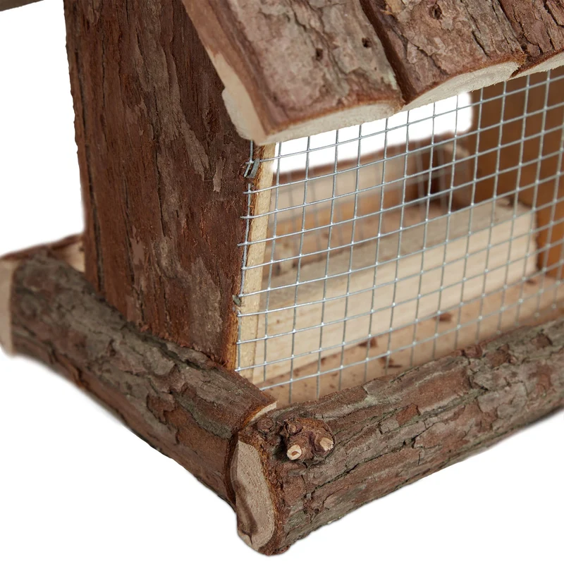Mangeoire à oiseaux en bois décorative pour jardin balcon terrasse facile à remplir 25 x 25 x 25 cm en écorce marron 13_0009369