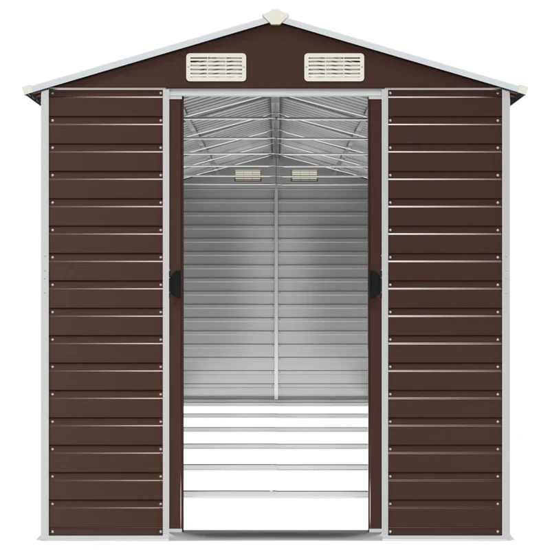 Abri de jardin cabane cabanon maison de stockage remise extérieur hangar outils robuste 191 x 555 x 198 cm acier galvanisé marron 02_0022273