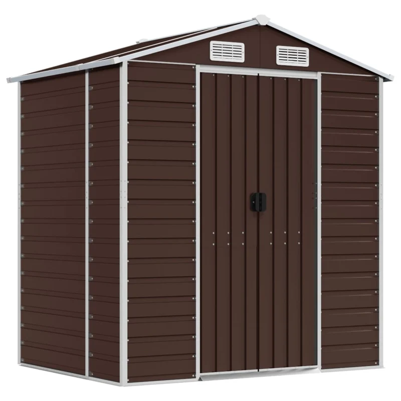 Abri de jardin cabane cabanon maison de stockage remise extérieur hangar outils robuste 191 x 130 x 198 cm acier galvanisé marron 02_0022268