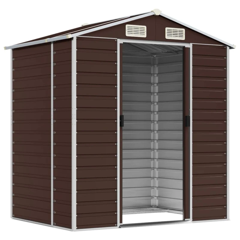 Abri de jardin cabane cabanon maison de stockage remise extérieur hangar outils robuste 191 x 130 x 198 cm acier galvanisé marron 02_0022268
