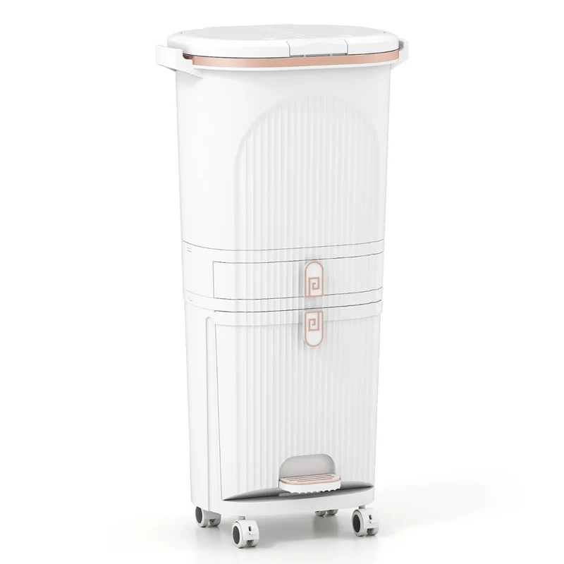 Poubelle de cuisine avec 2 seaux de 12L et compartiment de 14L tri facile design moderne en PP blanc 20_0018552