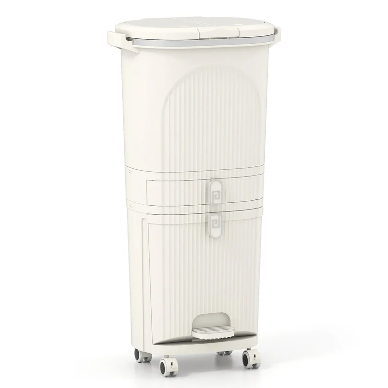 Poubelle de cuisine 43 x 29 x 74,5 cm avec 2 seaux amovibles et système de tri moderne en PP beige 20_0018571