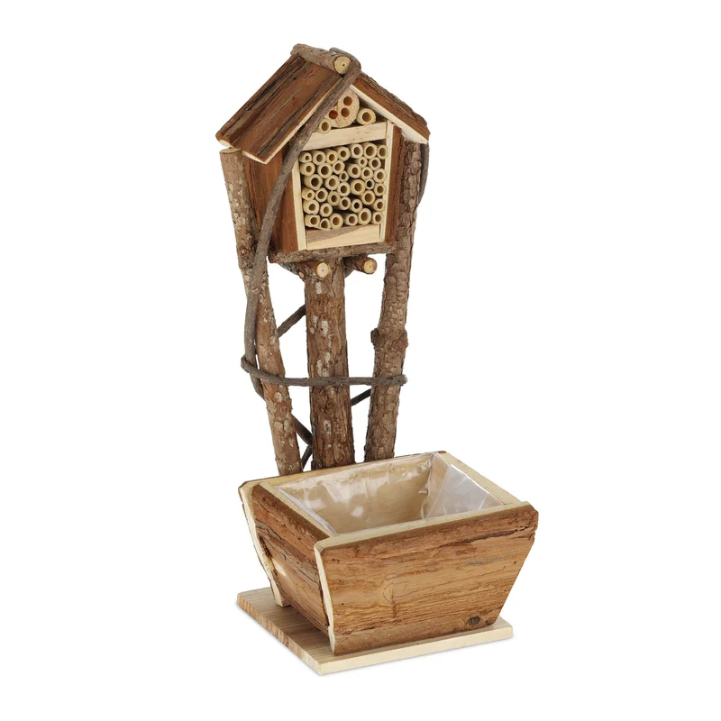 Lot de 2 hôtel à insectes pot de fleurs en bois jardin balcon déco naturel 30 x 20 x 20 cm en bois marron 13_0010778