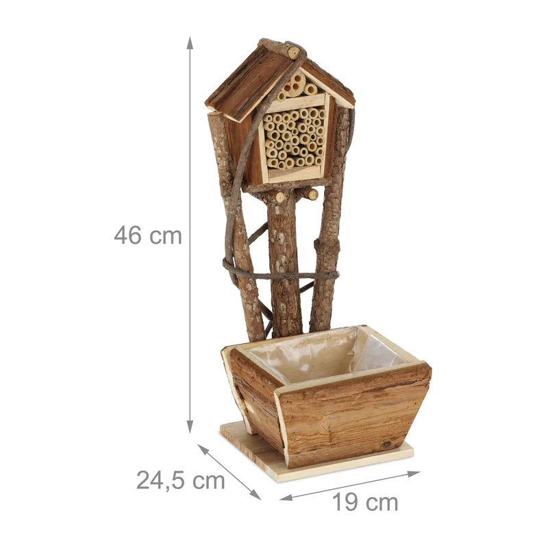 Lot de 2 hôtel à insectes pot de fleurs en bois jardin balcon déco naturel 30 x 20 x 20 cm en bois marron 13_0010778