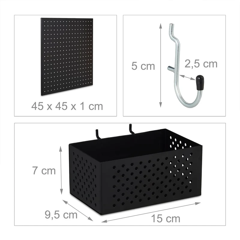 Panneau mural perforé de rangement outils 60 x 40 cm avec accessoires modulables design contemporain en métal gris 13_0010936
