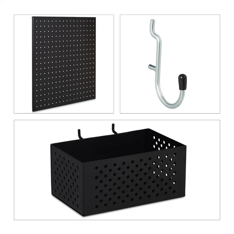 Panneau mural perforé de rangement outils 60 x 40 cm avec accessoires modulables design contemporain en métal gris 13_0010936