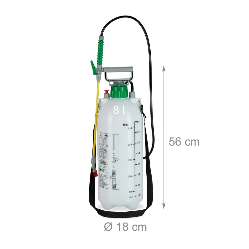 Pulvérisateur de jardin 8 litres pour arrosage et traitement des nuisibles design ergonomique en plastique vert 13_0010310