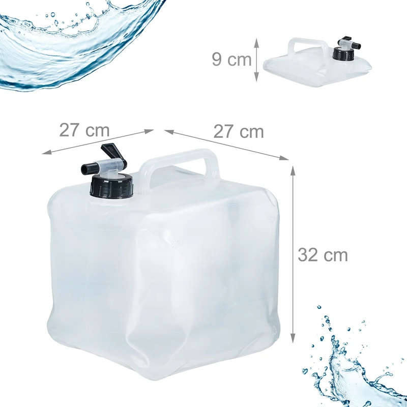 Lot de 4 jerricans pliables pratiques 32 x 27 x 27 cm pour camping festival en plastique transparent 13_0012377
