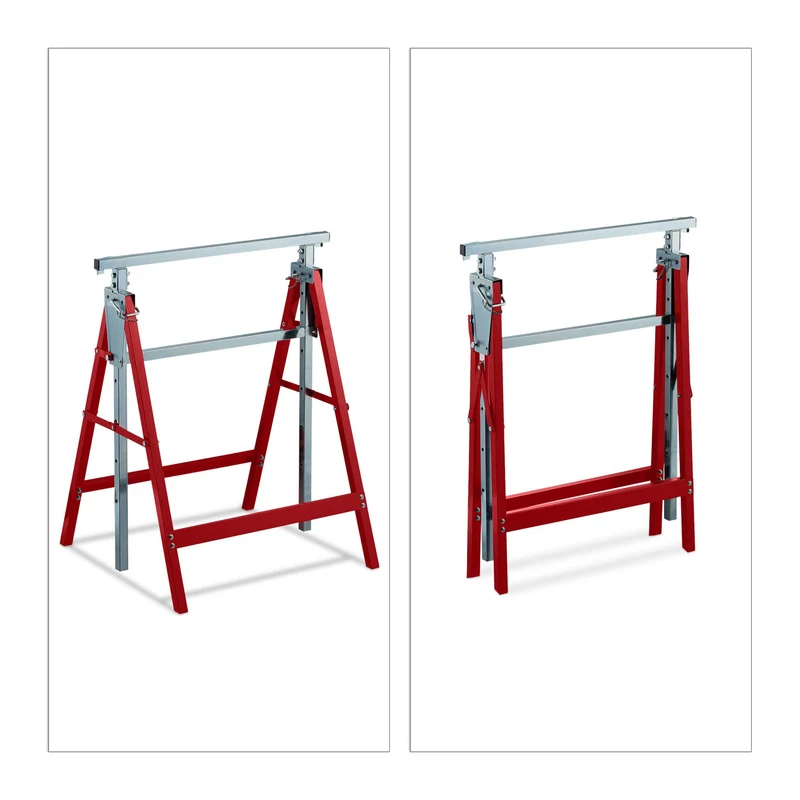 Lot de 2 tréteaux pliables réglables pour travaux domestiques 78 x 60 x 70 cm en acier noir 13_0012033
