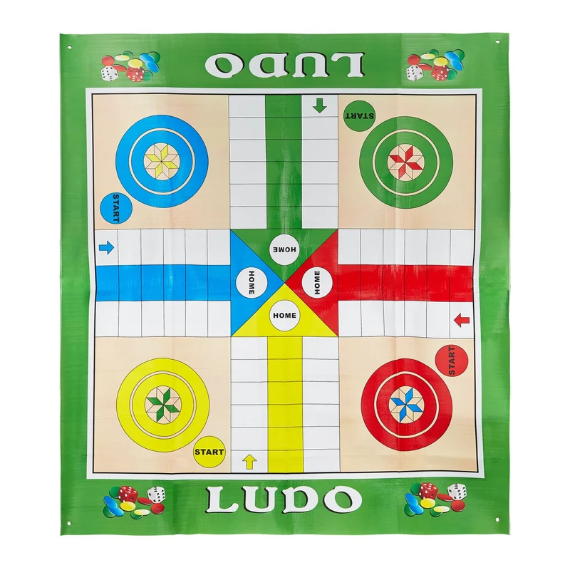 Jeu de société ludo XXL terrasse jardin 160 x 180 cm avec pions surdimensionnés en plastique bleu 13_0009951