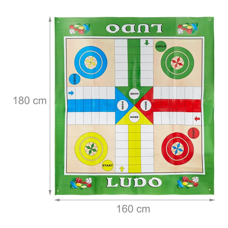 Jeu de société ludo XXL terrasse jardin 160 x 180 cm avec pions surdimensionnés en plastique bleu 13_0009951