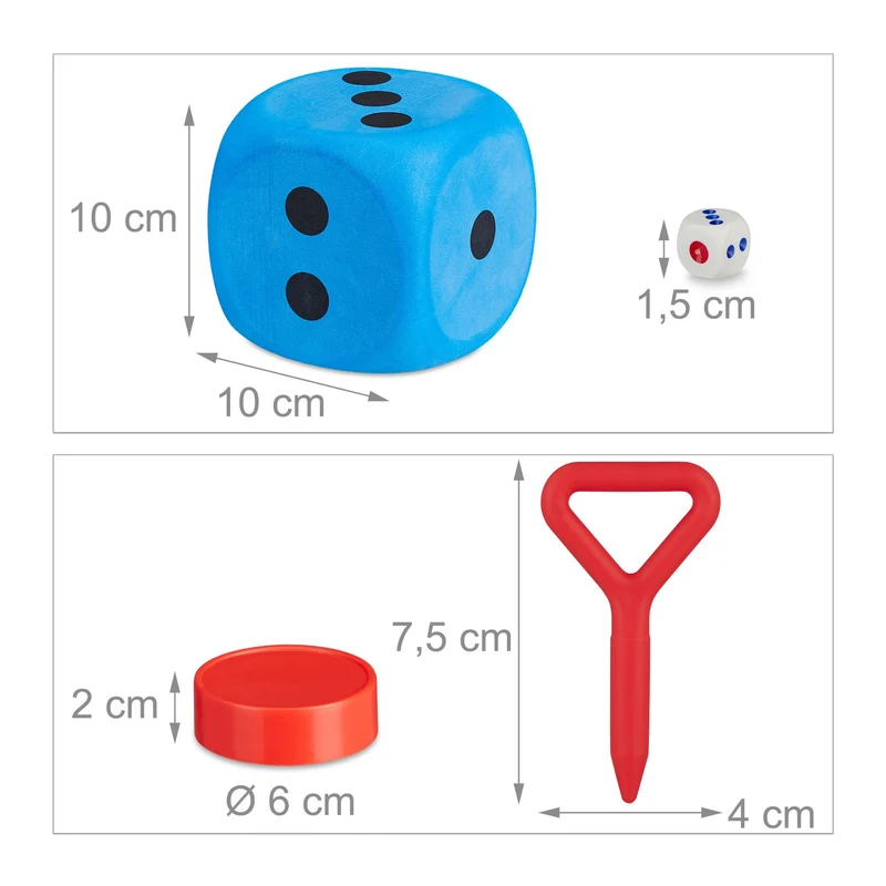 Jeu de société ludo XXL terrasse jardin 160 x 180 cm avec pions surdimensionnés en plastique bleu 13_0009951