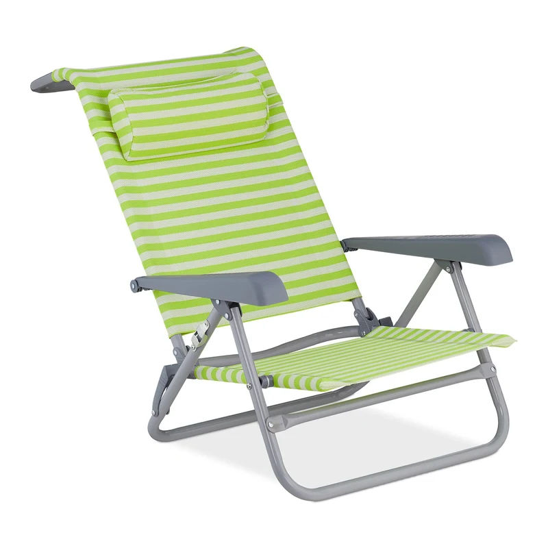 Chaise longue pliante confort réglable 80 x 60 x 30 cm avec repose-tête style d'extérieur en polyester rayé vert 13_0010486