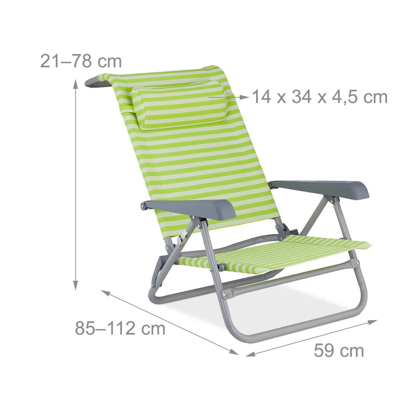 Chaise longue pliante confort réglable 80 x 60 x 30 cm avec repose-tête style d'extérieur en polyester rayé vert 13_0010486