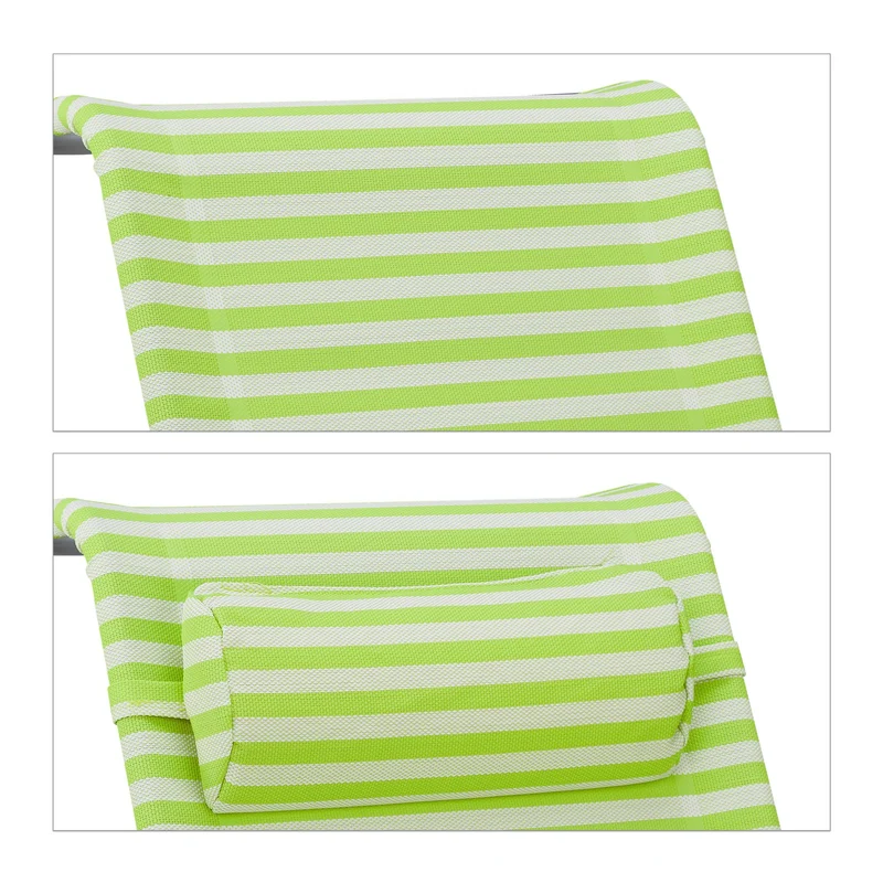 Chaise longue pliante confort réglable 80 x 60 x 30 cm avec repose-tête style d'extérieur en polyester rayé vert 13_0010486