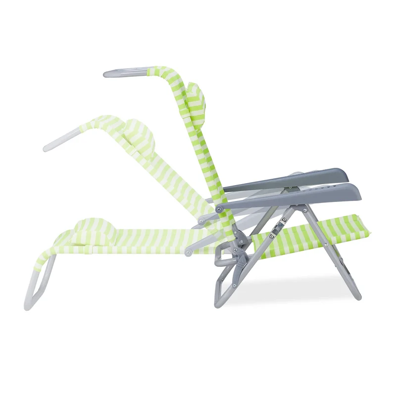 Chaise longue pliante confort réglable 80 x 60 x 30 cm avec repose-tête style d'extérieur en polyester rayé vert 13_0010486