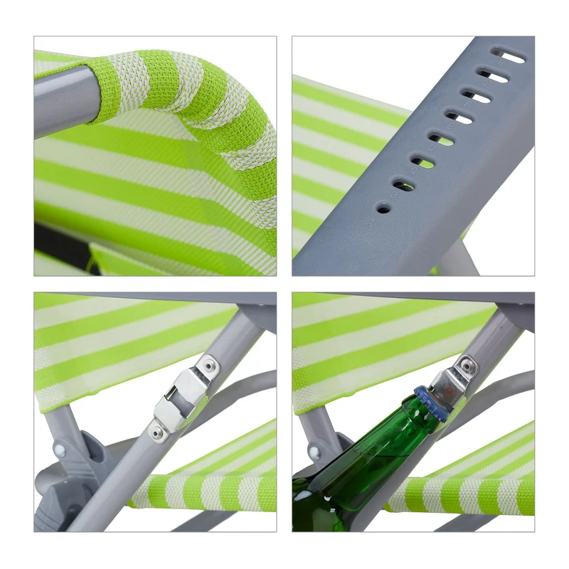 Chaise longue pliante confort réglable 80 x 60 x 30 cm avec repose-tête style d'extérieur en polyester rayé vert 13_0010486