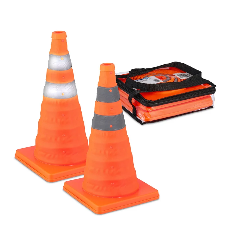 Lot de 2 cônes de signalisation pliables pratiques pour extérieur visibilité optimale 70 x 30 cm en plastique orange 13_0015928