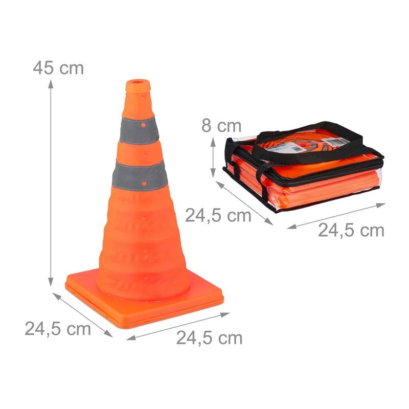 Lot de 2 cônes de signalisation pliables pratiques pour extérieur visibilité optimale 70 x 30 cm en plastique orange 13_0015928