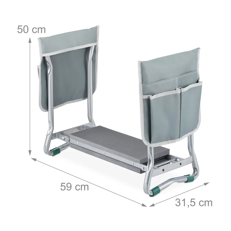 Agenouilloir de jardin pliable ergonomique 80 x 30 x 16 cm avec coussin rembourré en métal vert 13_0011883