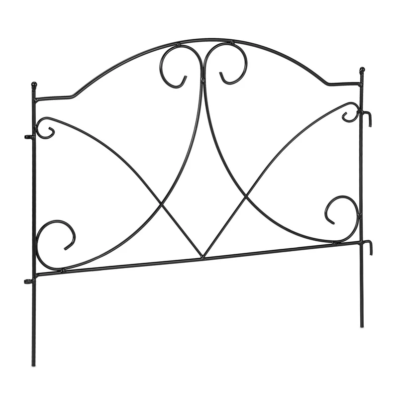 Barrière de jardin décorative en fer 6 éléments à planter délimitation claire design antique en métal noir 13_0012420