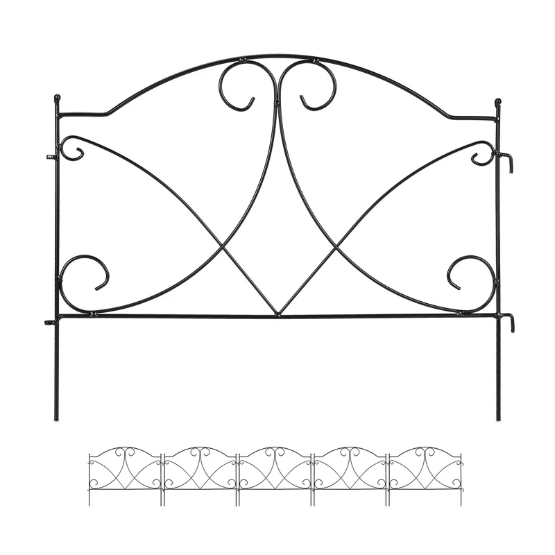 Barrière de jardin décorative en fer 6 éléments à planter délimitation claire design antique en métal noir 13_0012420