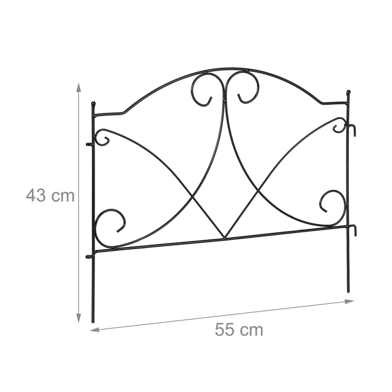 Barrière de jardin décorative en fer 6 éléments à planter délimitation claire design antique en métal noir 13_0012420