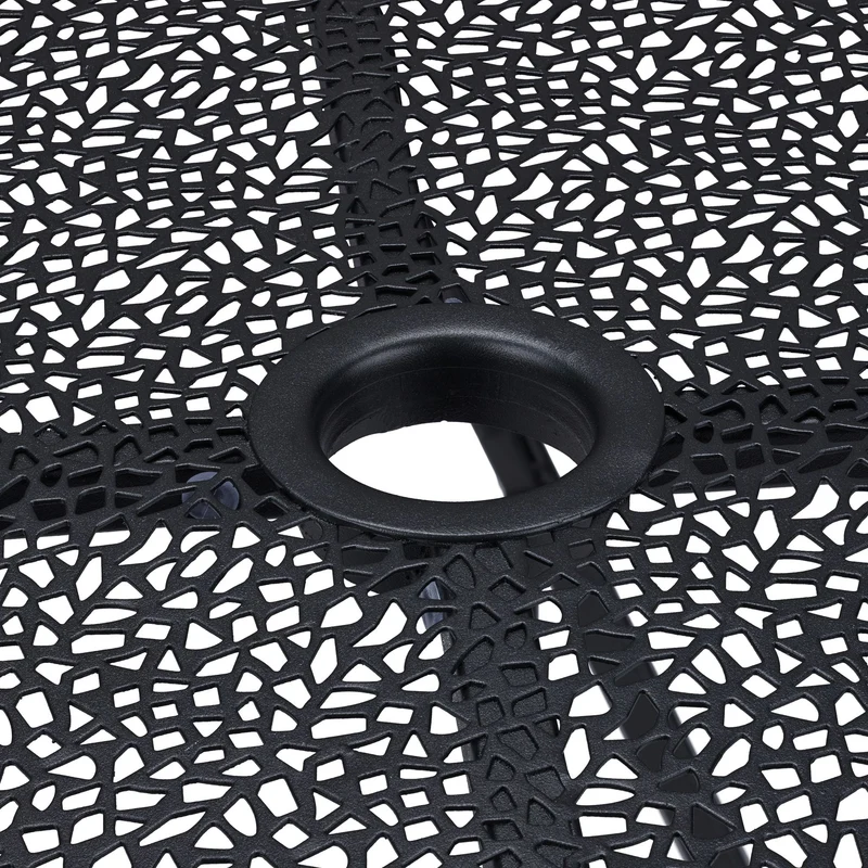 Table pliante ronde jardin balcon 90 x 90 x 74 cm design floral fonction trou pour parasol en acier noir 13_0010576
