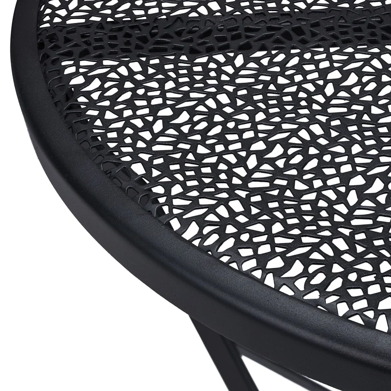 Table pliante ronde jardin balcon 90 x 90 x 74 cm design floral fonction trou pour parasol en acier noir 13_0010576