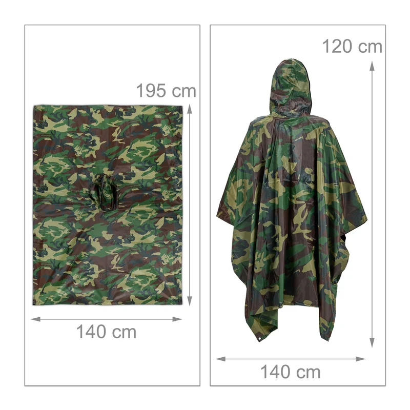 Lot de 2 ponchos multifonctionnels imperméables randonnée festival 80 x 120 cm en PVC camouflage 13_0012904