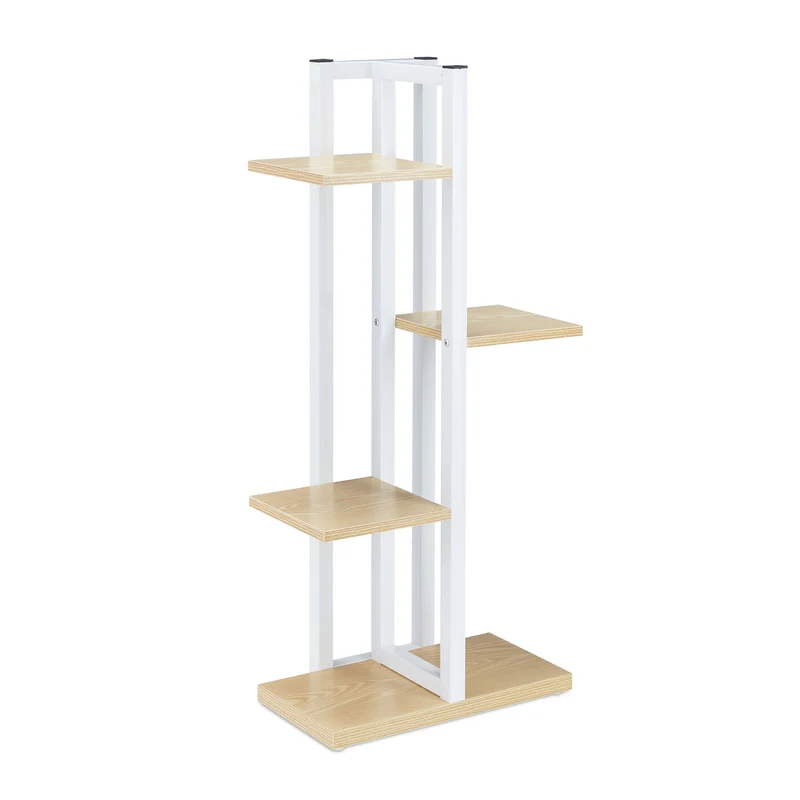 Étagère à plantes 93 x 42,5 x 22,5 cm 4 niveaux en métal blanc aspect bois 13_0010984