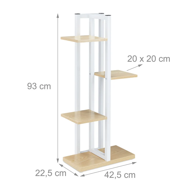 Étagère à plantes 93 x 42,5 x 22,5 cm 4 niveaux en métal blanc aspect bois 13_0010984