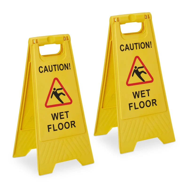 Lot de 2 panneaux de signalisation pliables avec indication bilatérale 50 x 30 x 30 cm en plastique jaune 13_0013111