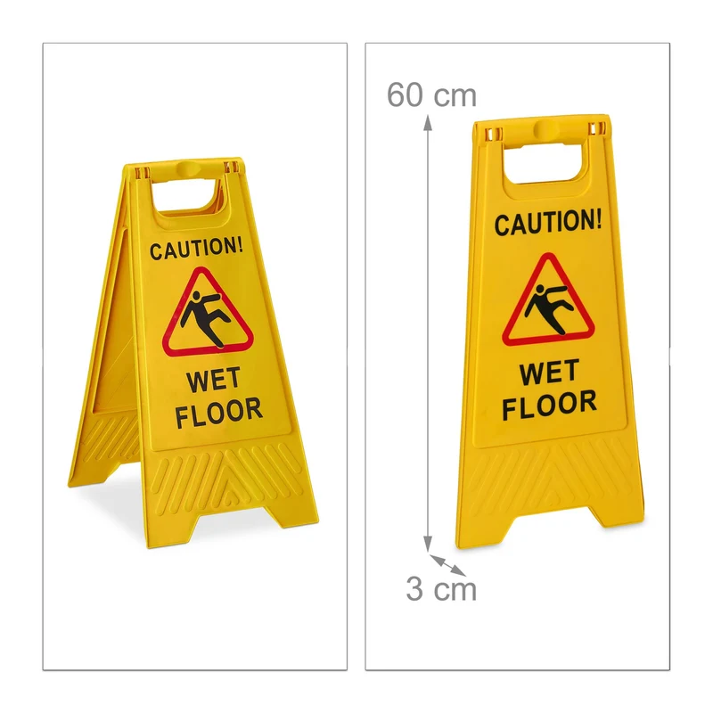 Lot de 2 panneaux de signalisation pliables avec indication bilatérale 50 x 30 x 30 cm en plastique jaune 13_0013111