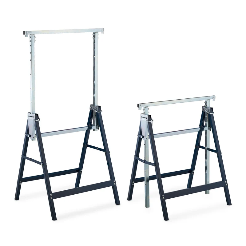 Lot de 2 tréteaux pliables réglables pour travaux domestiques 78 x 60 x 70 cm en acier noir 13_0011829