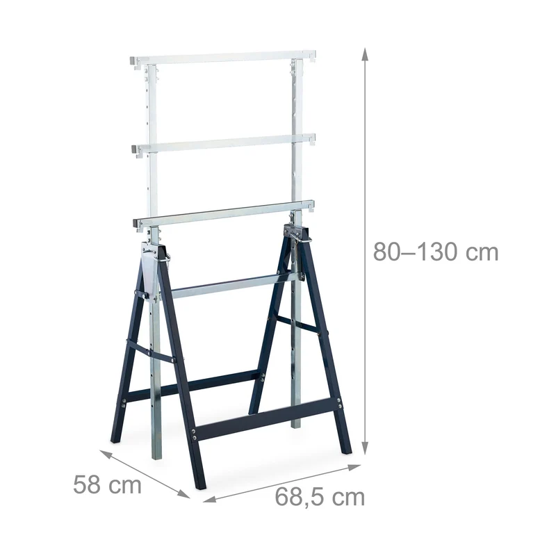 Lot de 2 tréteaux pliables réglables pour travaux domestiques 78 x 60 x 70 cm en acier noir 13_0011829