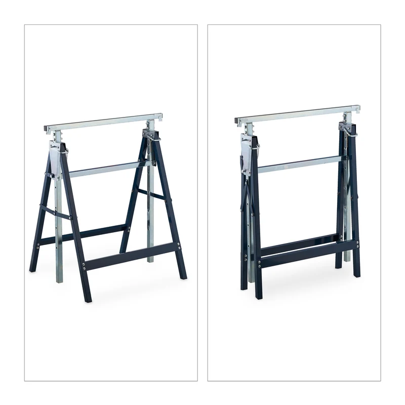 Lot de 2 tréteaux pliables réglables pour travaux domestiques 78 x 60 x 70 cm en acier noir 13_0011829