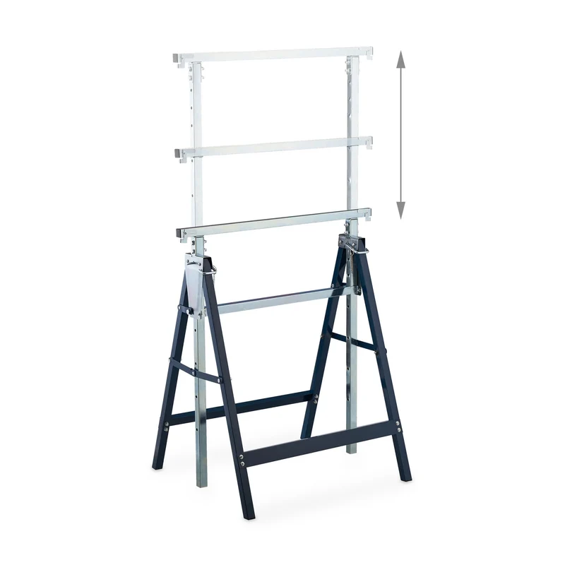 Lot de 2 tréteaux pliables réglables pour travaux domestiques 78 x 60 x 70 cm en acier noir 13_0011829