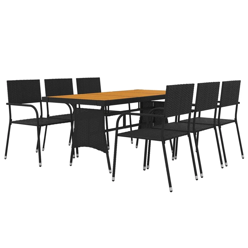 Mobilier à dîner d'extérieur 7 pièces résine tressée noir 02_0014686