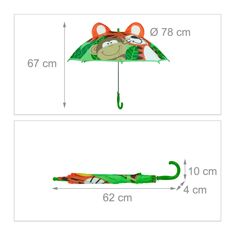 Parapluie enfant motif jungle 70 x 70 cm ouverture rapide léger pratique en polyester multicolore 13_0013302